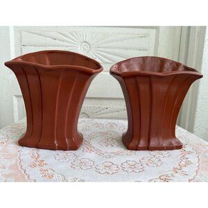 Art Deco 40's McCoy Pair Brown Vases Matte finish 7.5"